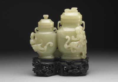 图片[2]-Jade conjoined zun vessels with dragon and phoenix motifs, Qing dynasty (1644-1911)-China Archive